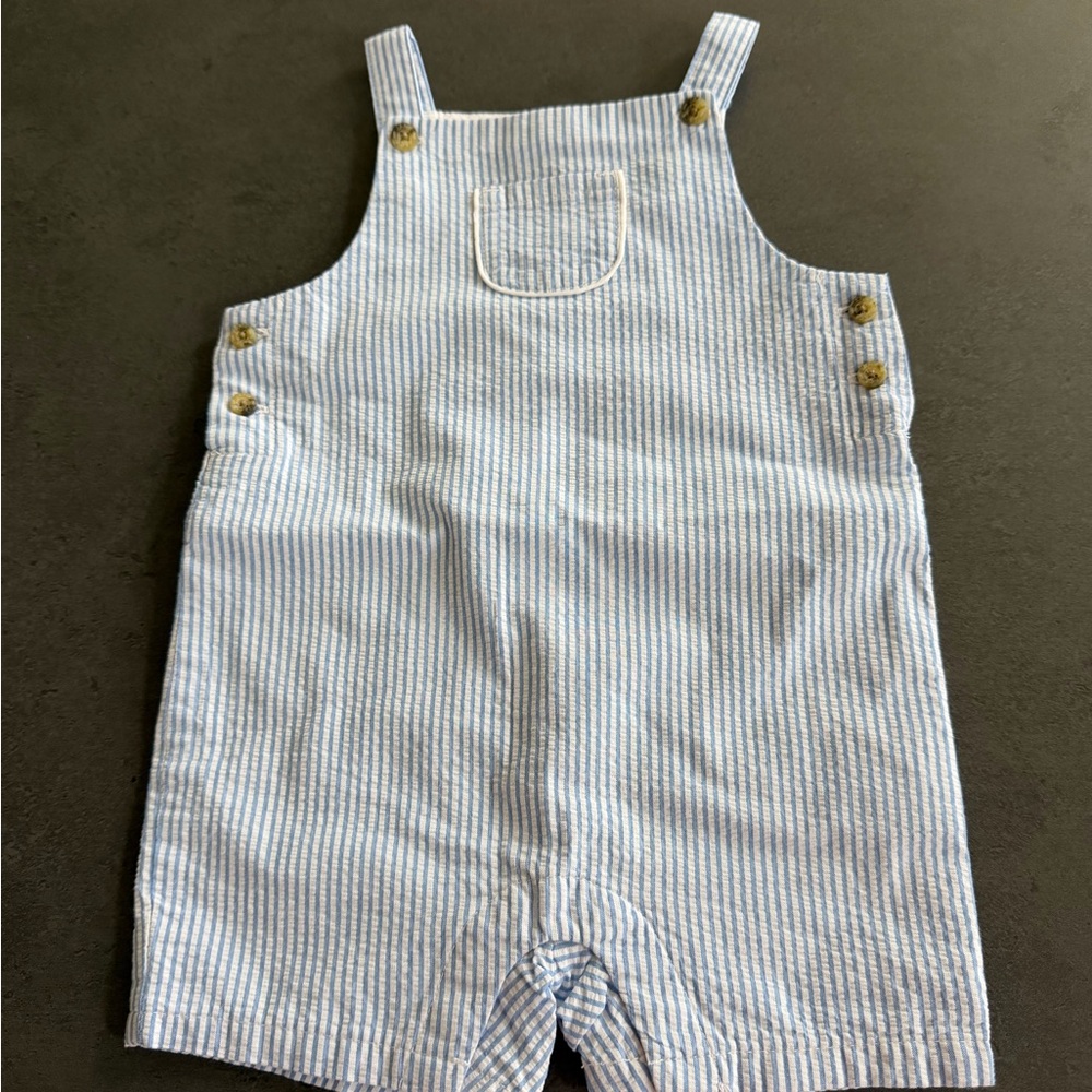 Janie and Jack Striped Overalls with Button Accents